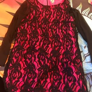 Black and pink lace party dress